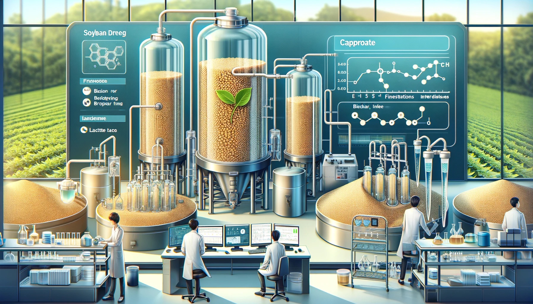 Upgrading Soybean Dreg to Caproate via Lactate and Biochar