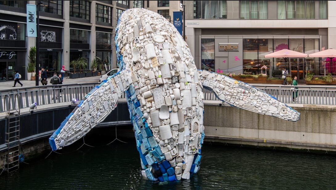 Sustainable Whale Sculpture Rests on Coffee-Infused Concrete Base