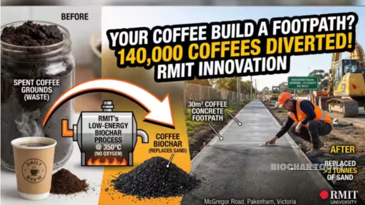 RMIT University, BildGroup, and Earth Systems Commercialize Coffee-Derived Biochar Concrete Footpath in Australia